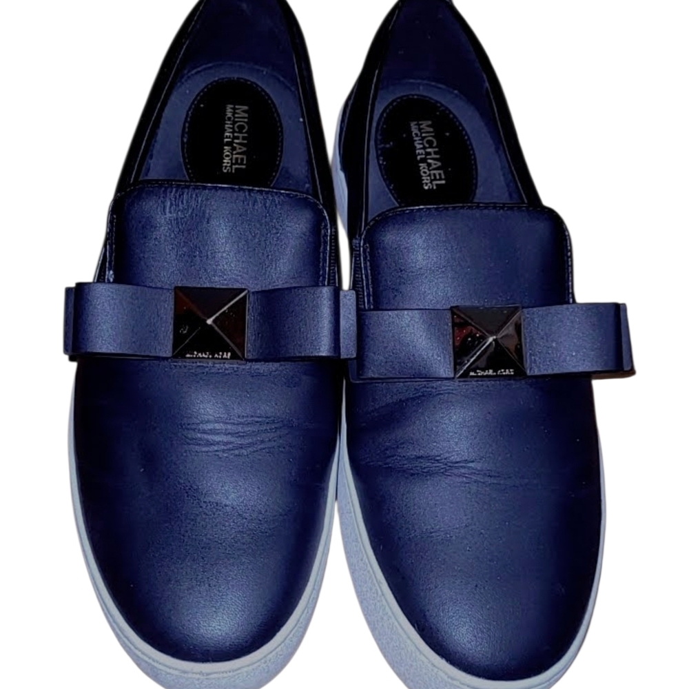 Michael Kors Navy Blue Loafers with Bow Accent